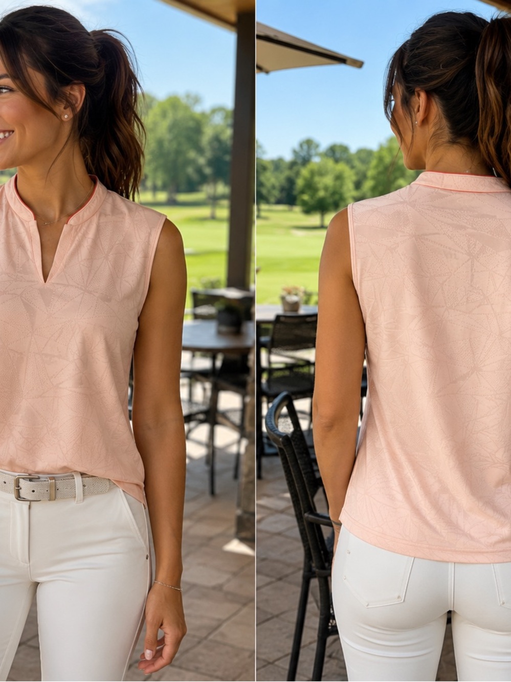 Nike Sleeveless V-Neck Textured Top in Blush Pink
